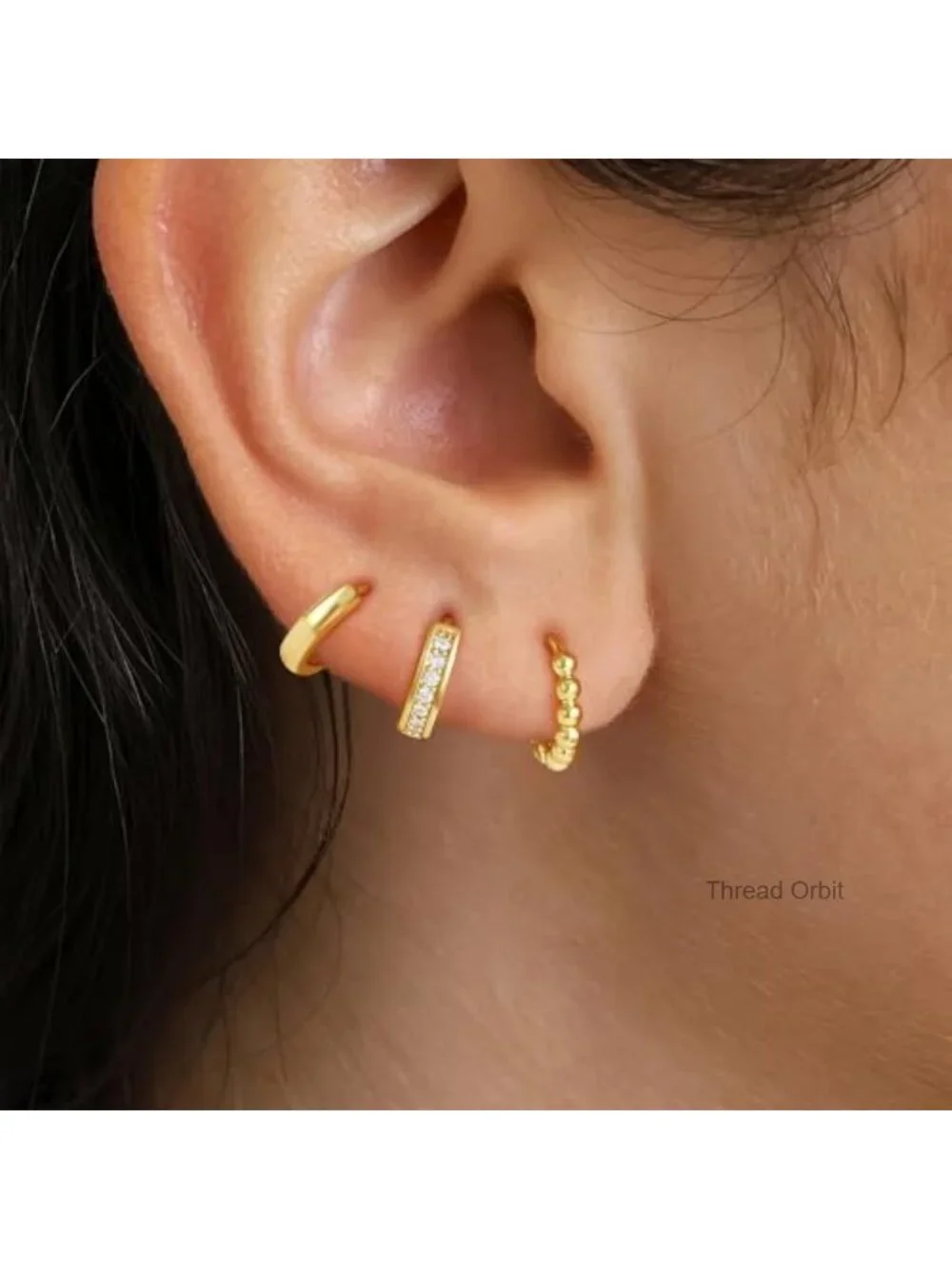 14K Gold Plated Hoop Earrings Set, Hypoallergenic CZ Huggie Earrings